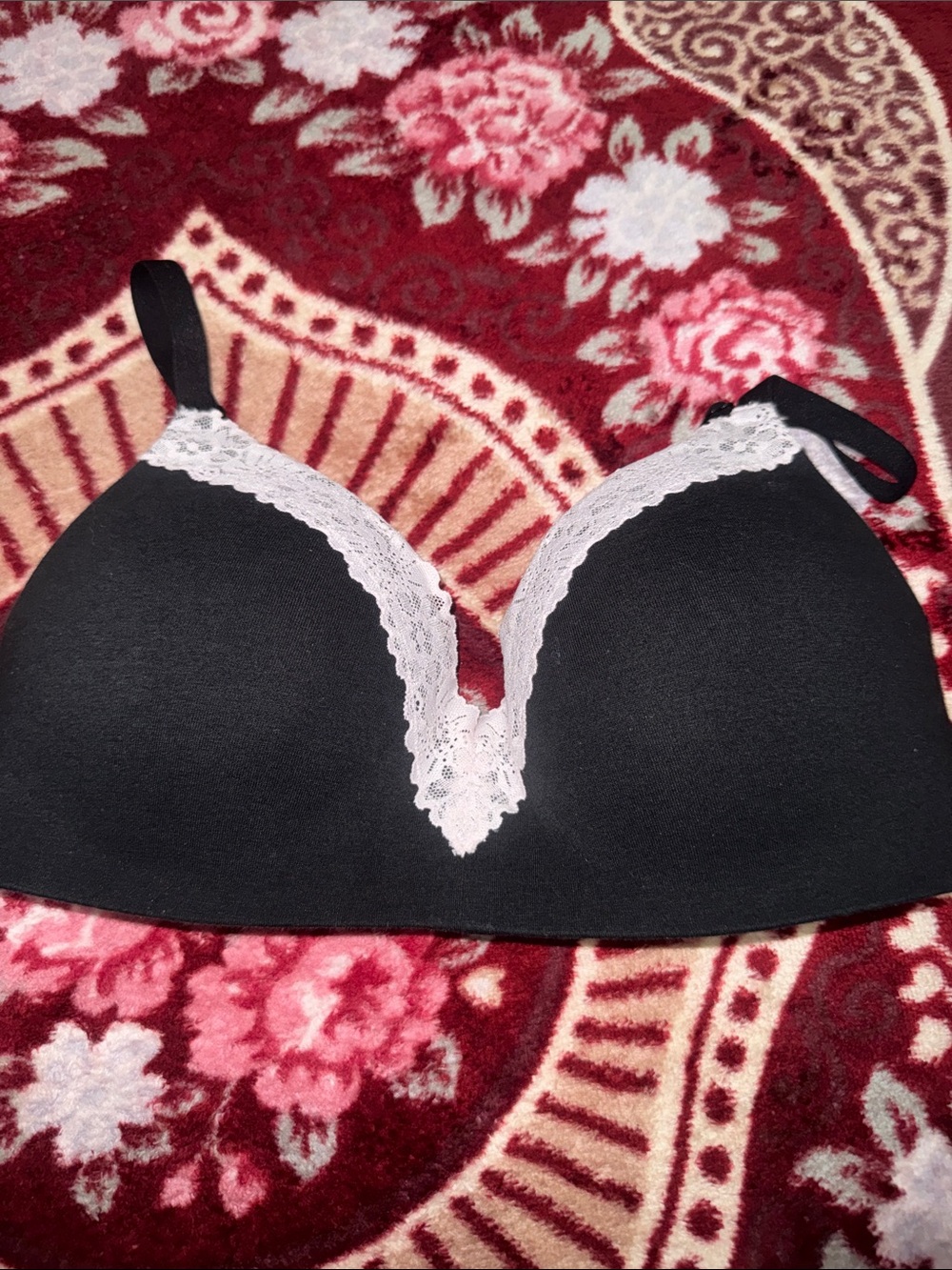 PINK Victoria's Secret Black Bra with Pink Lace Trim wireless push up